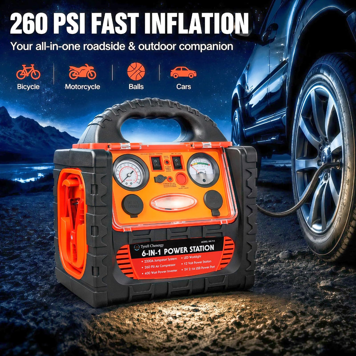2200 Amp Car Jump Starter with Air Compressor Y883881