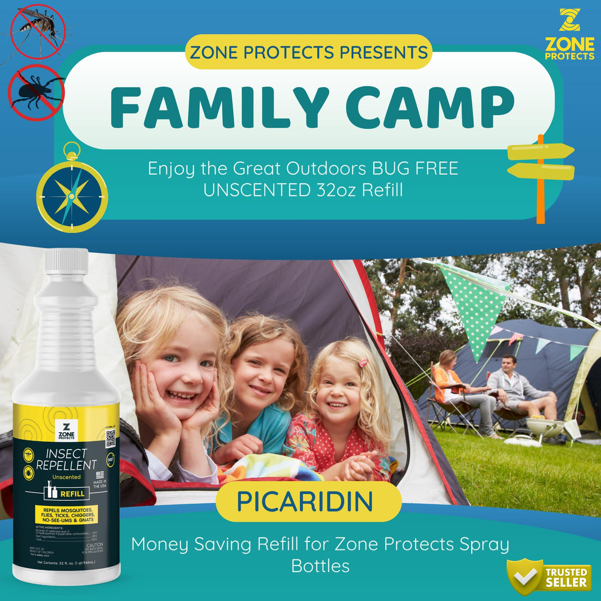 Picaridin Insect Repellent Refill, 32oz, 12-Hour DEET-Free Unscented Spray K80714