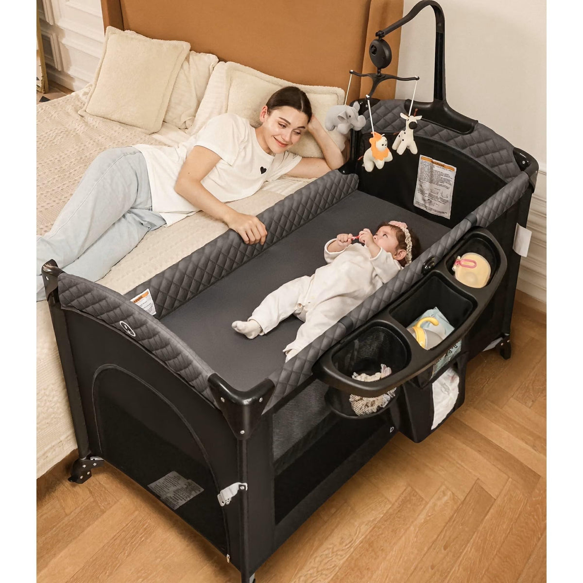 5-in-1 Baby Bassinet with Playard Mode & Changing Table, Black O27056