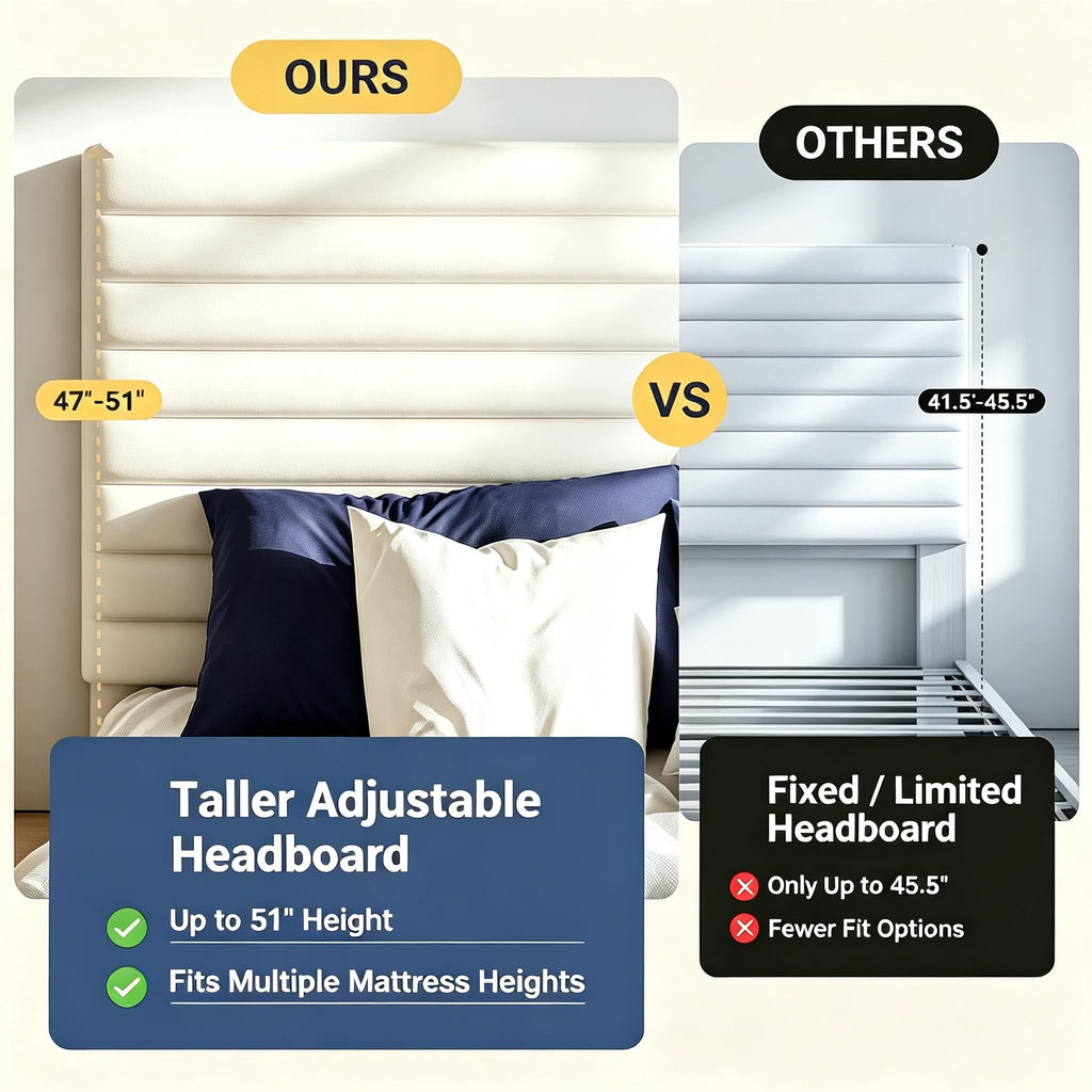 Queen Velvet Upholstered Bed Frame with Adjustable Headboard F46800