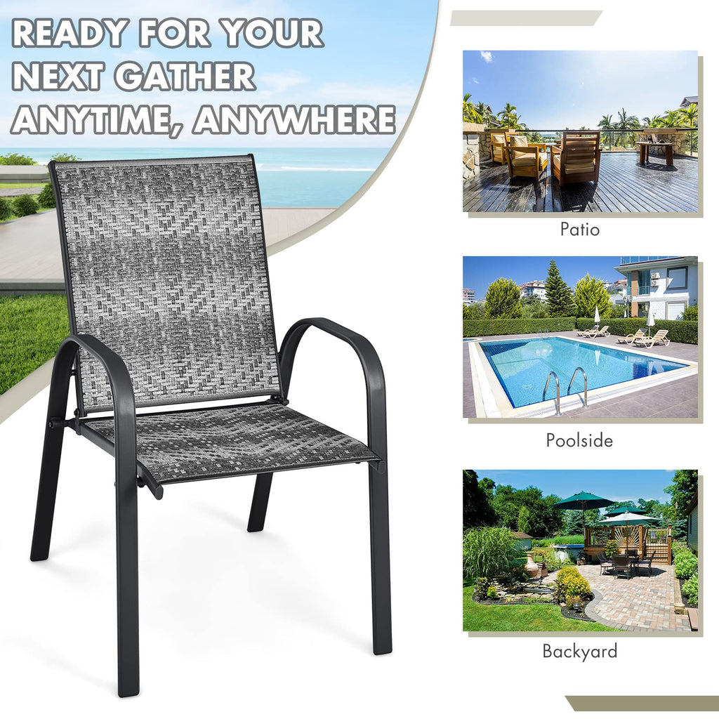 Stackable PE Wicker Patio Arm Chairs Set of 6 R92291