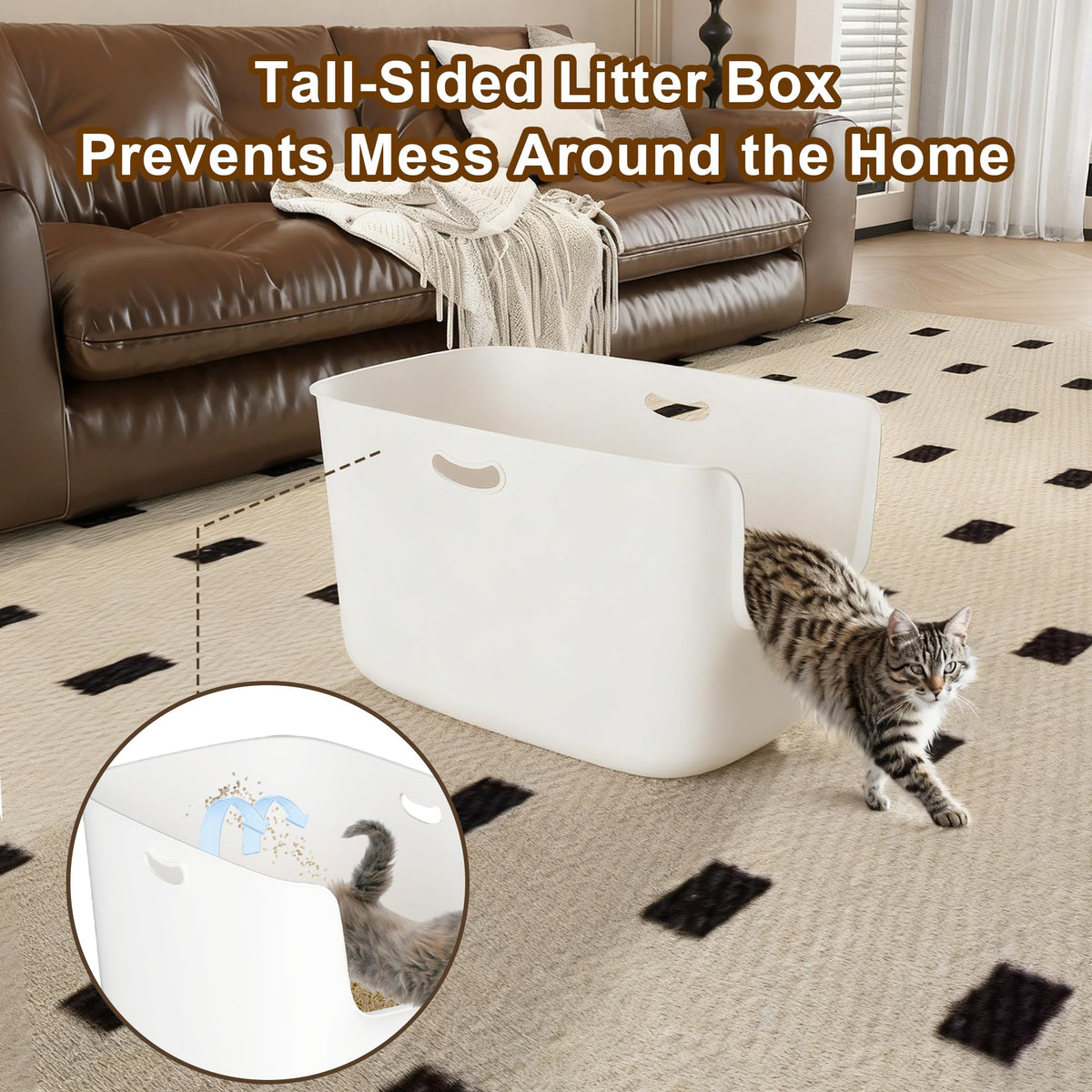 Extra Large High Sided Low Entry Open-Top Cat Litter Box White Q2994