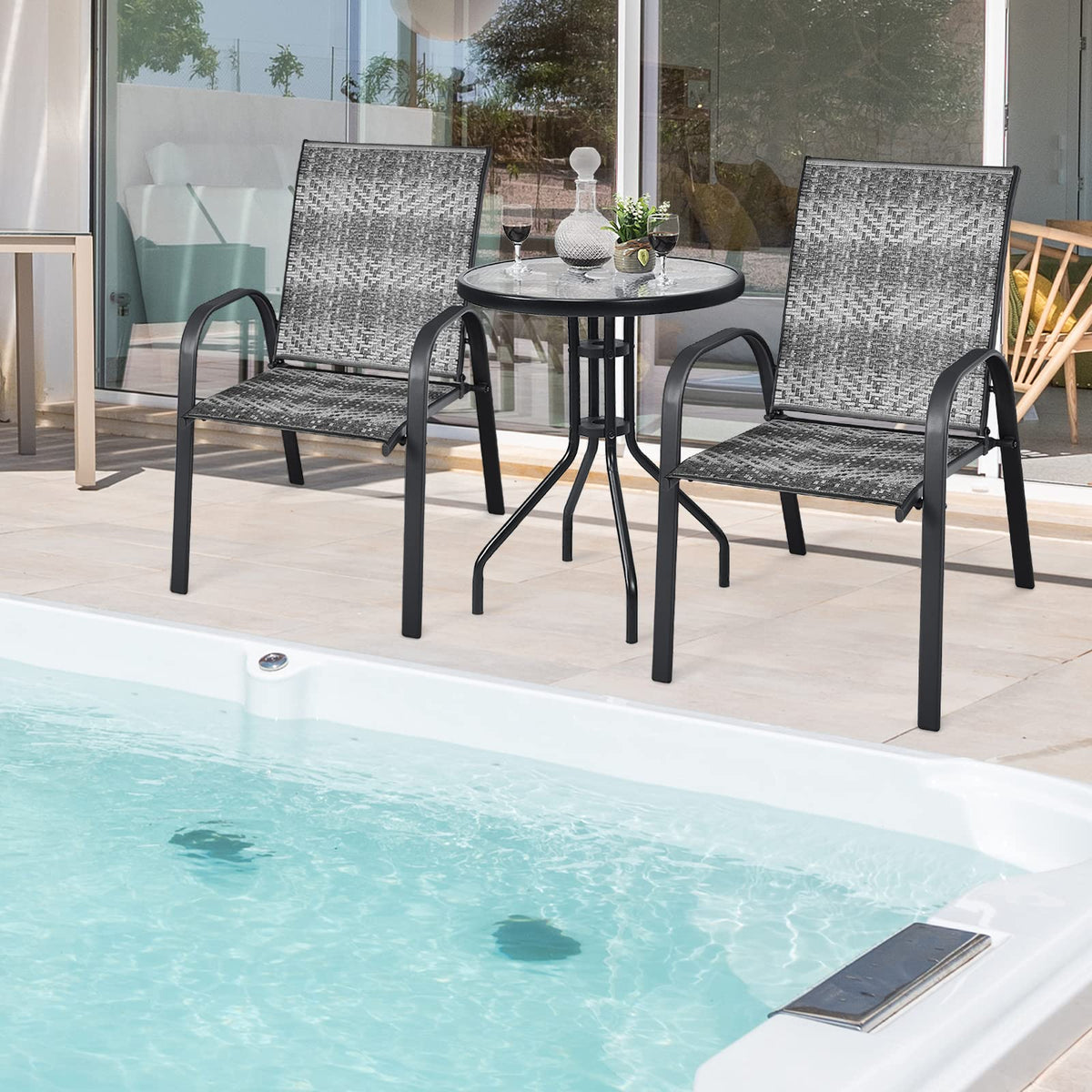 Stackable PE Wicker Patio Arm Chairs Set of 6 R92291