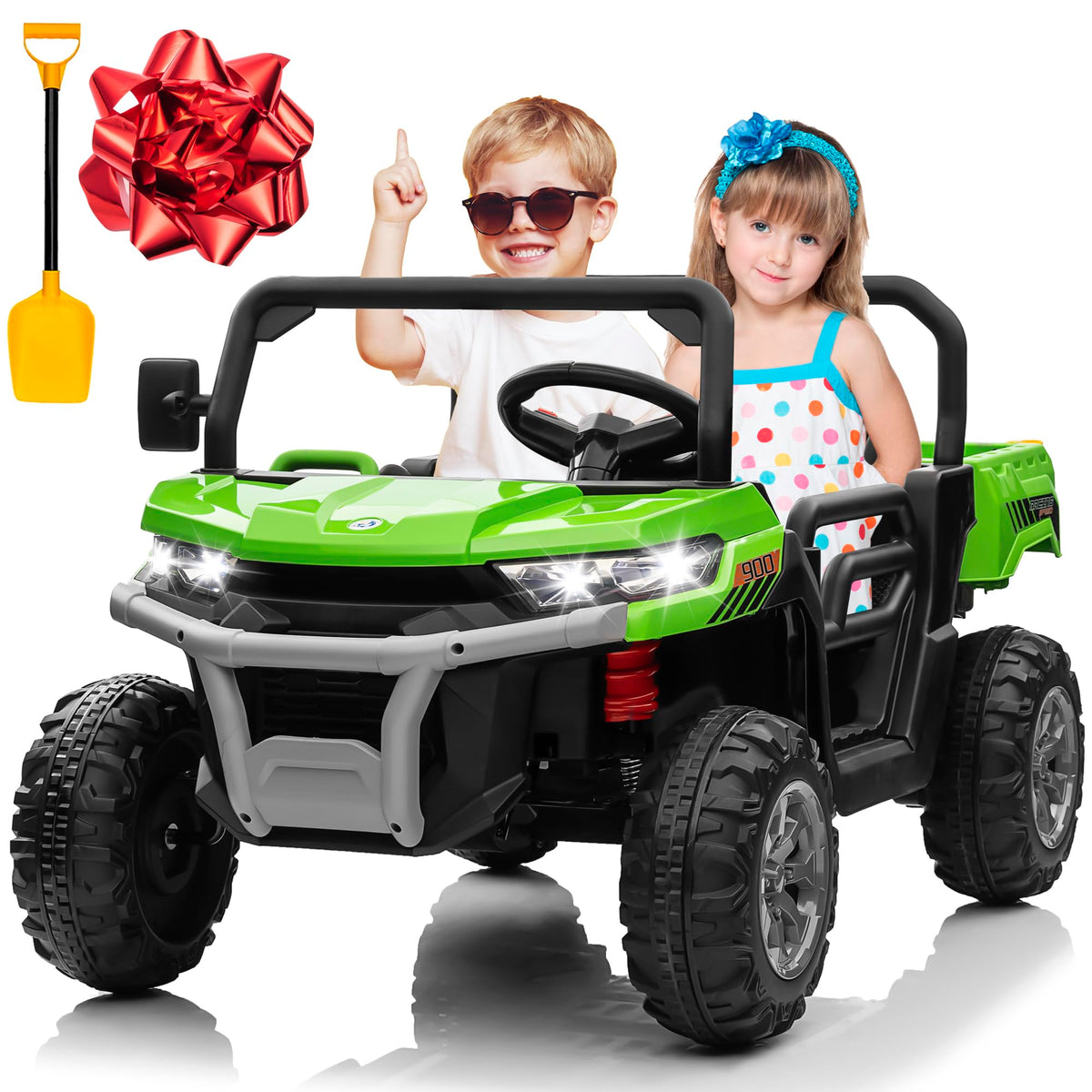 24V 4WD Ride on Truck Car with Dump Bed, 2 Seaters, Remote Control, Green L81288