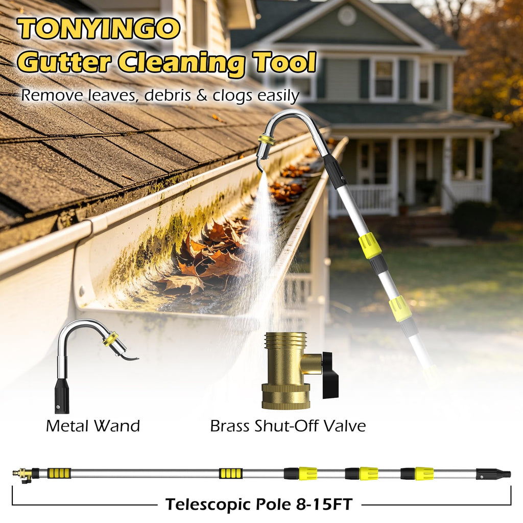 24FT Telescopic Gutter Cleaning Tool with 360° Rotatable Metal Head T603