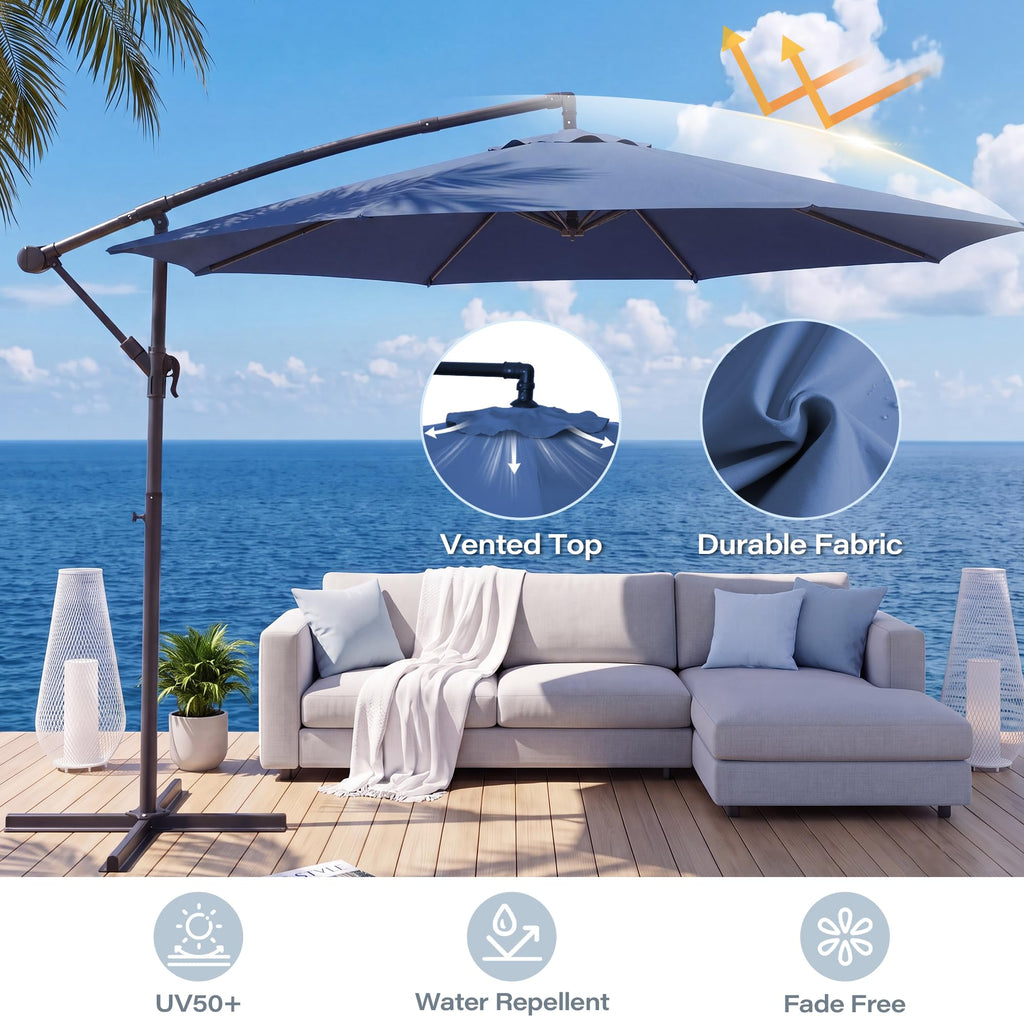 10ft Navy Blue Offset Cantilever Patio Umbrella N8583