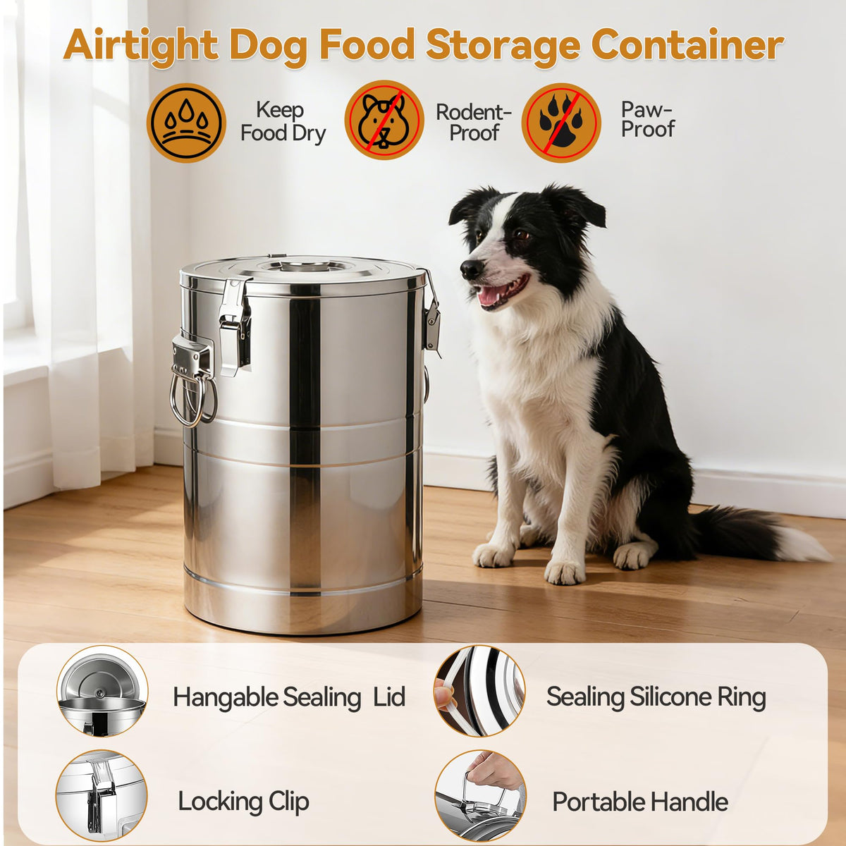 Stainless Steel Dog Food Storage Container with Scoop H11194