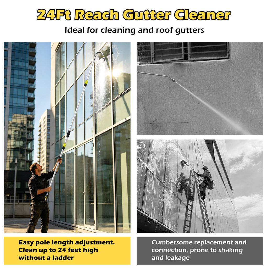 24FT Telescopic Gutter Cleaning Tool with 360° Rotatable Metal Head T603