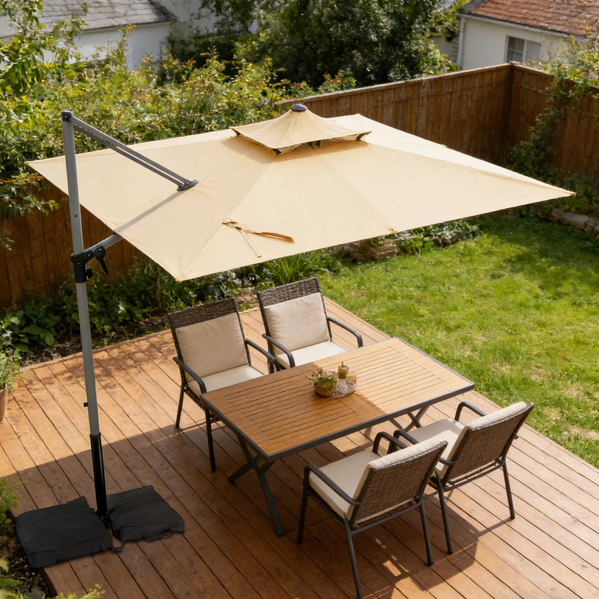 Rectangle Aluminum Offset Patio Umbrella, Beige L8081