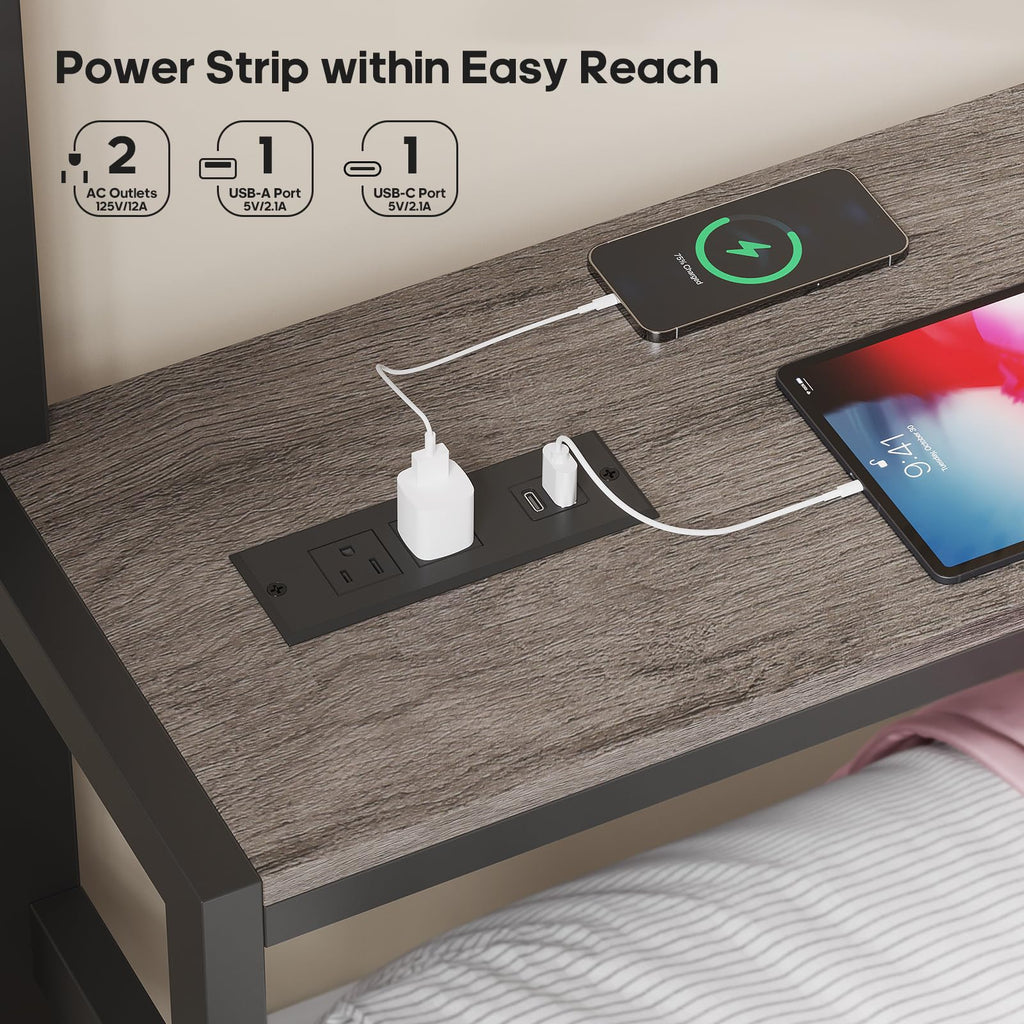 Black Twin Over Twin Bunk Bed with Charging Station & LED Lights P83254