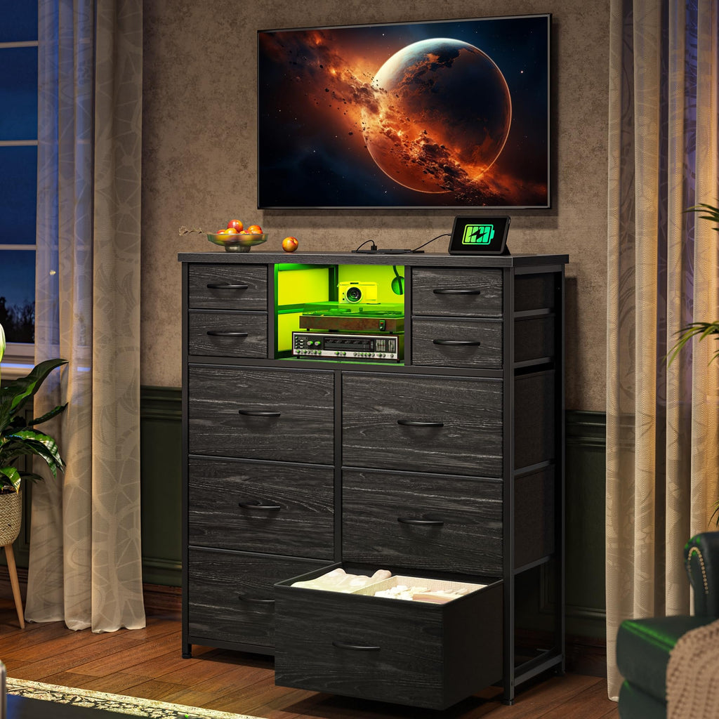 Black 10 Drawer Dresser with LED & Charging Station G88838