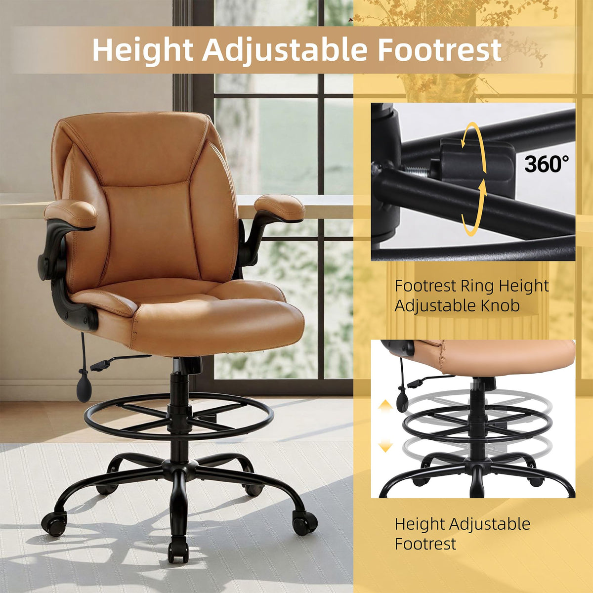 Brown PU Leather Drafting Chair Q97043