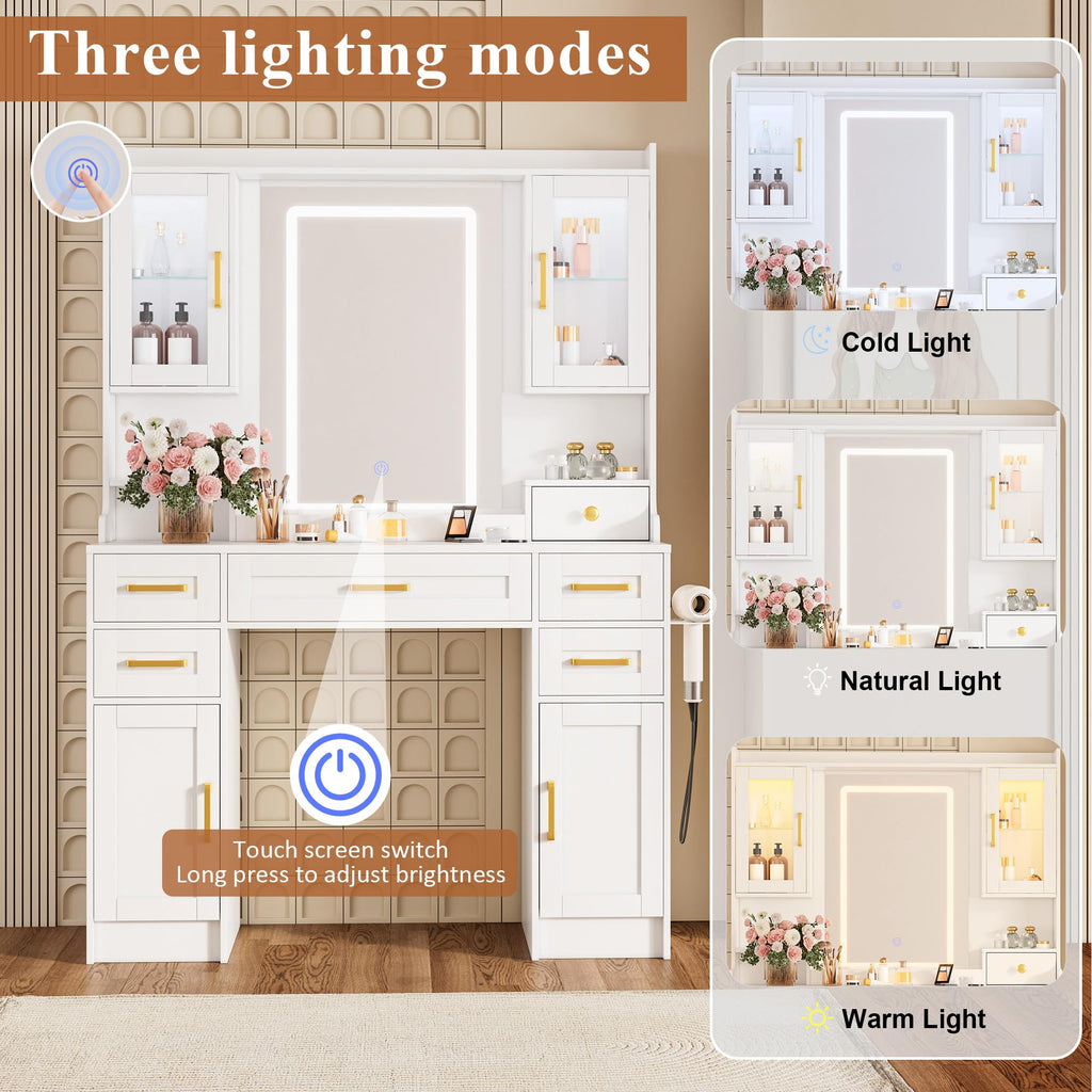 Vanity Desk with Mirror and LED Lights A8652