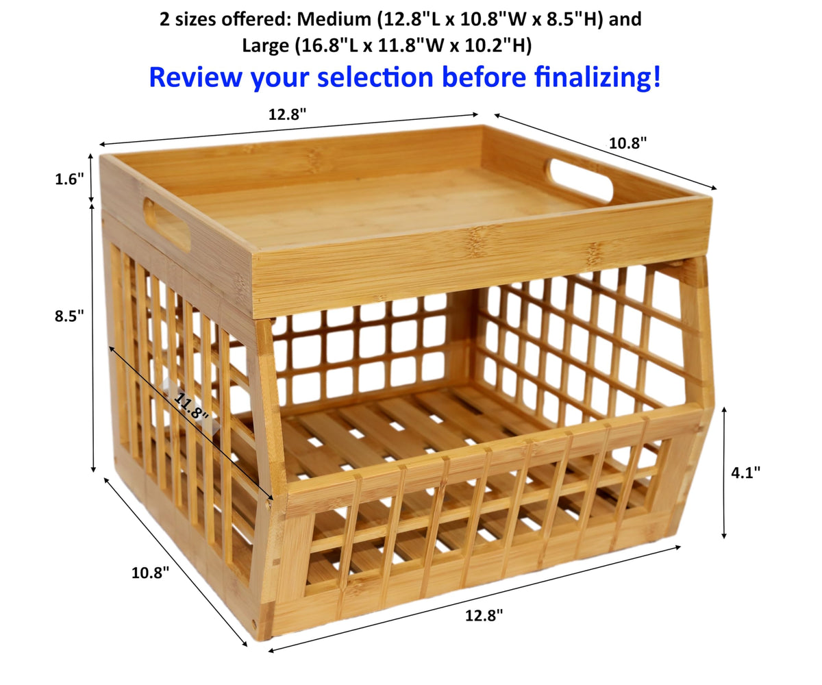 Bamboo Stackable Medium Storage Bins with Serving Tray Lid C418