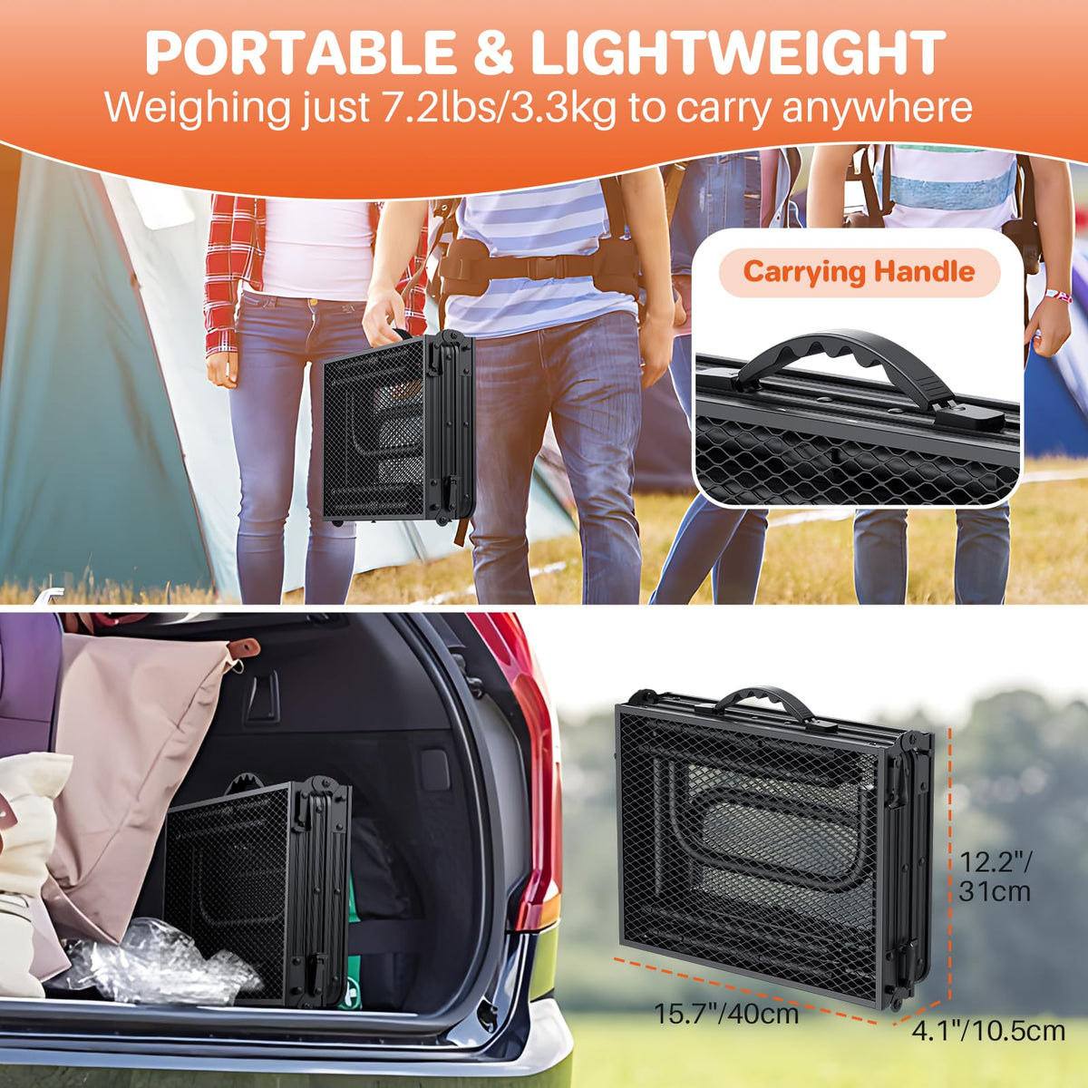 Folding Grill Table 3ft 3 Adjustable Heights Black A7932