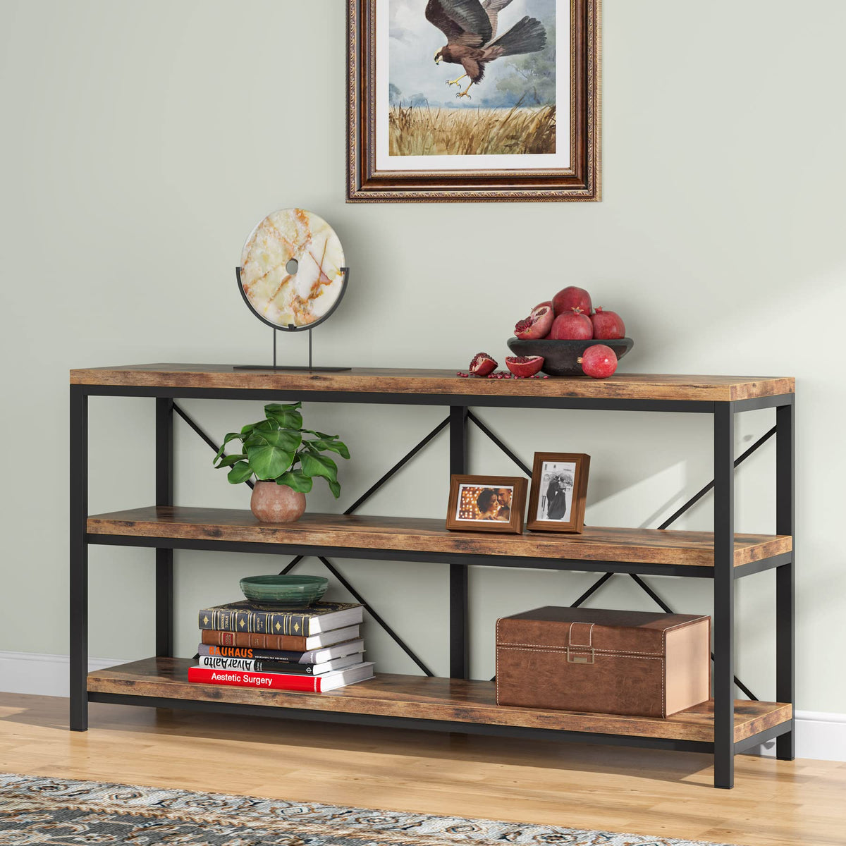 55 Inches 3 Tiers Console Table with Storage Shelves I757