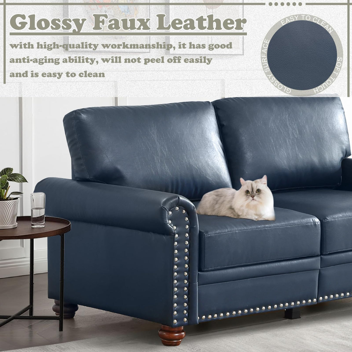 Navy Blue PU Leather Storage Loveseat Sofa P1310