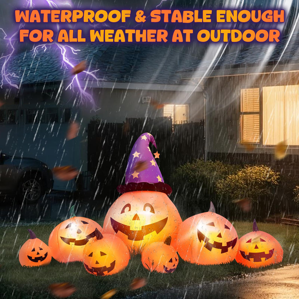 8 FT Inflatable Pumpkins and Witch Hat with Built-in LED Lights R54681