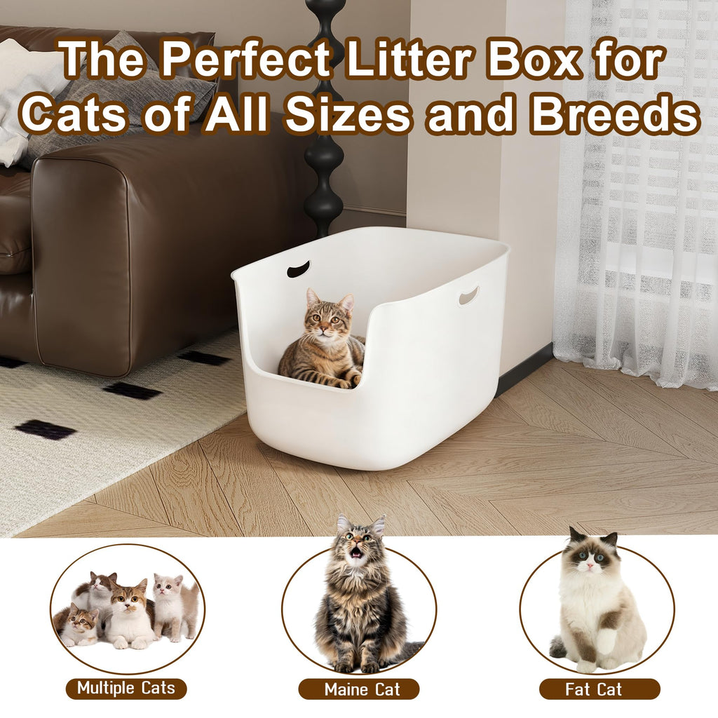 Extra Large High Sided Low Entry Open-Top Cat Litter Box White Q2994