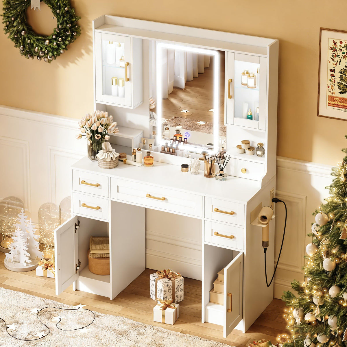 Vanity Desk with Mirror and LED Lights A8652