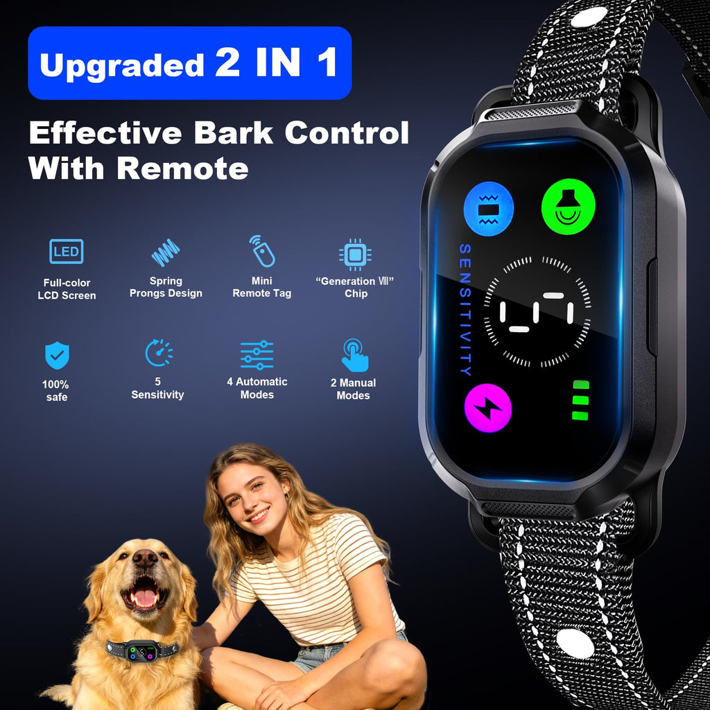 Dog Bark Collar with Remote Control, 2-in-1 Automatic & Manual Training Collar R4773