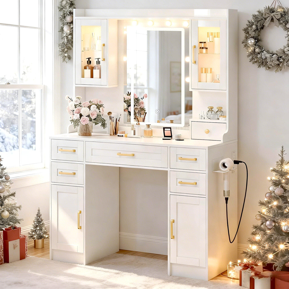 Vanity Desk with Mirror and LED Lights A8652