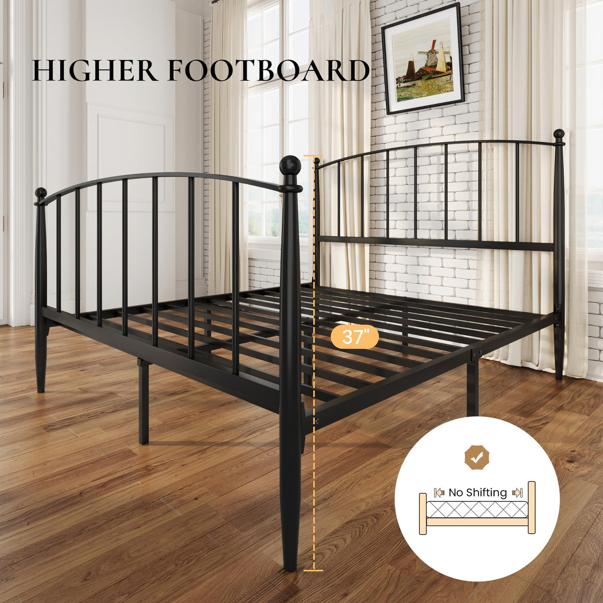 Full Size Black Metal Platform Bed Frame Q842