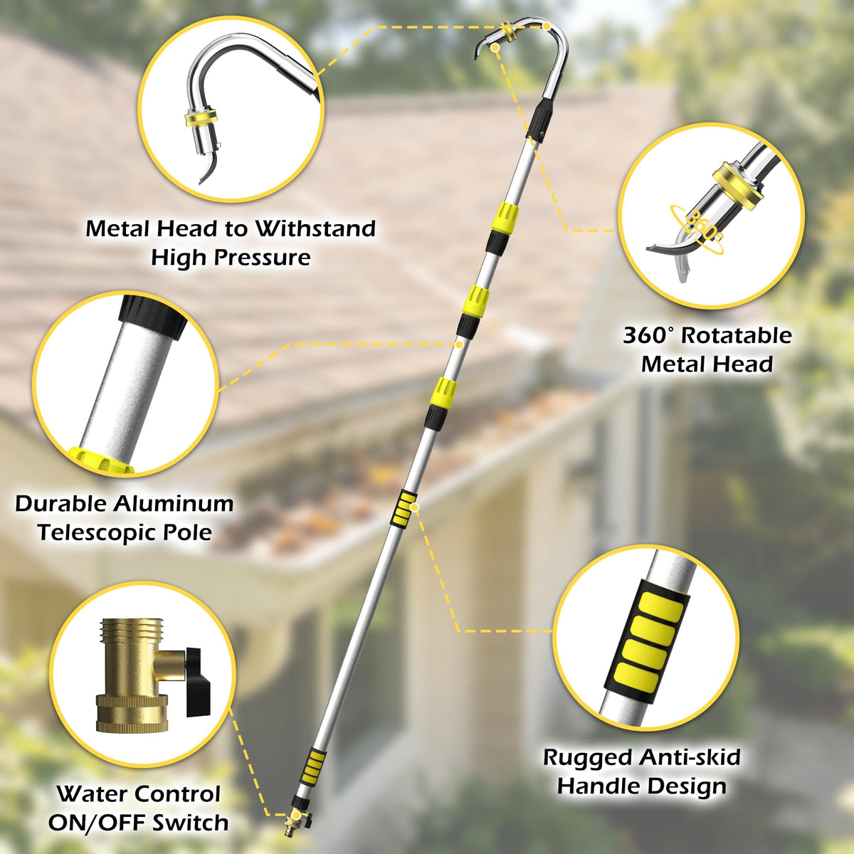 24FT Telescopic Gutter Cleaning Tool with 360° Rotatable Metal Head T603