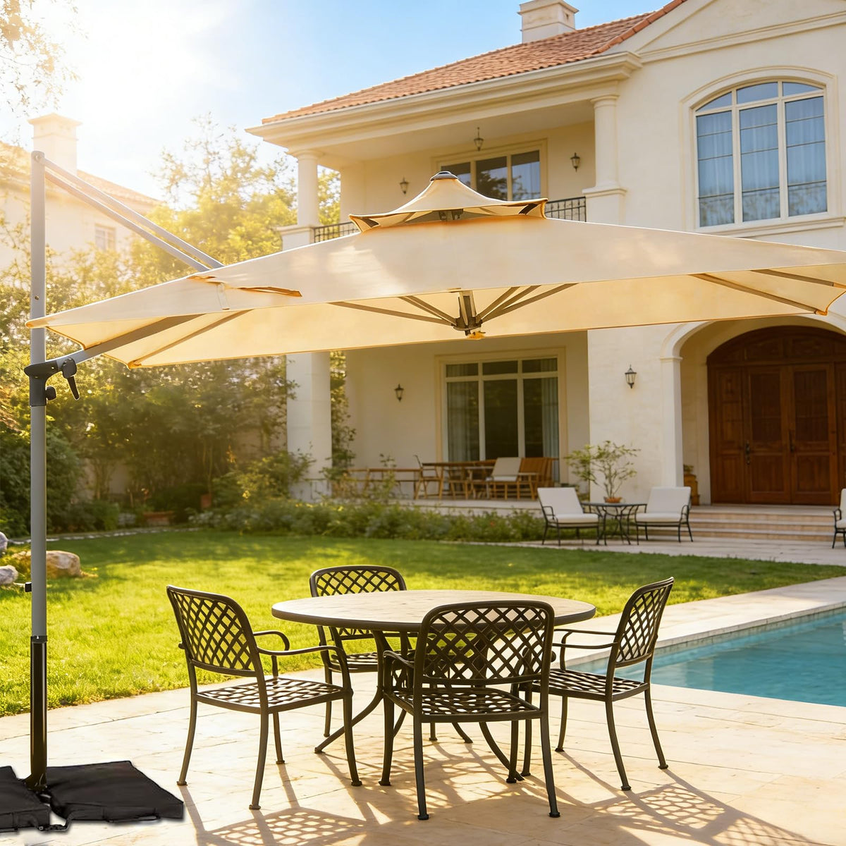 Rectangle Aluminum Offset Patio Umbrella, Beige L8081