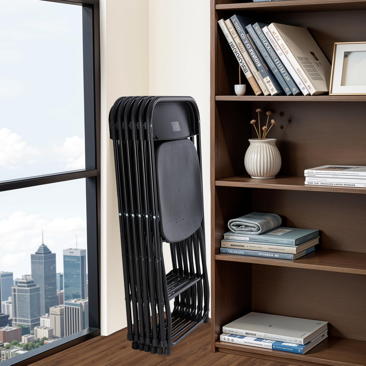 10 Pcs Black Plastic Folding Chair with Metal Frame F666721