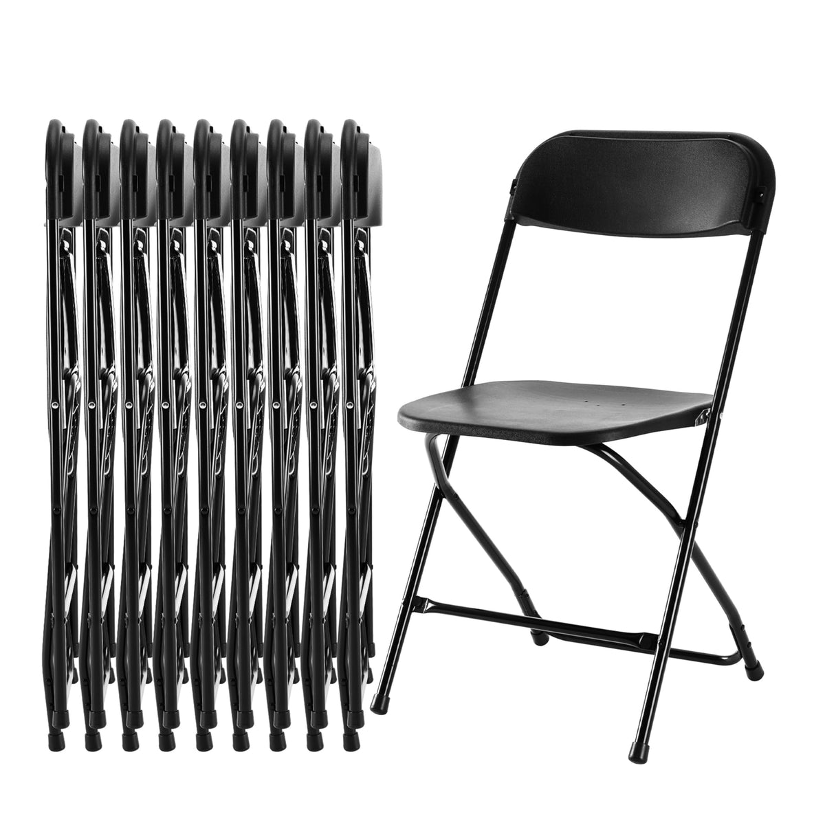 10 Pcs Black Plastic Folding Chair with Metal Frame F666721