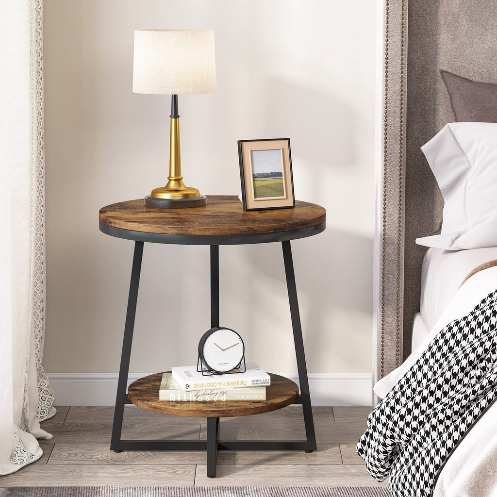 2 Tier Round End Table with Storage Shelf P7567