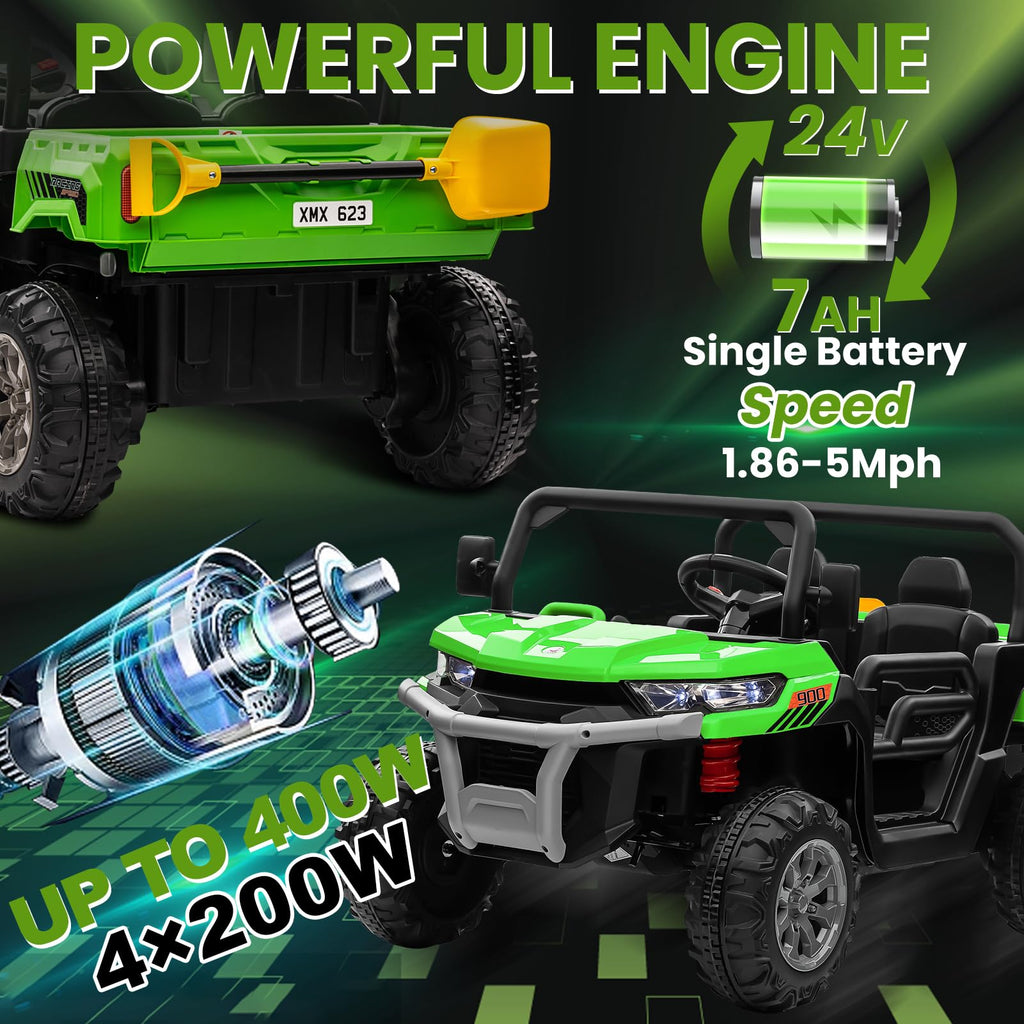 24V 4WD Ride on Truck Car with Dump Bed, 2 Seaters, Remote Control, Green L81288