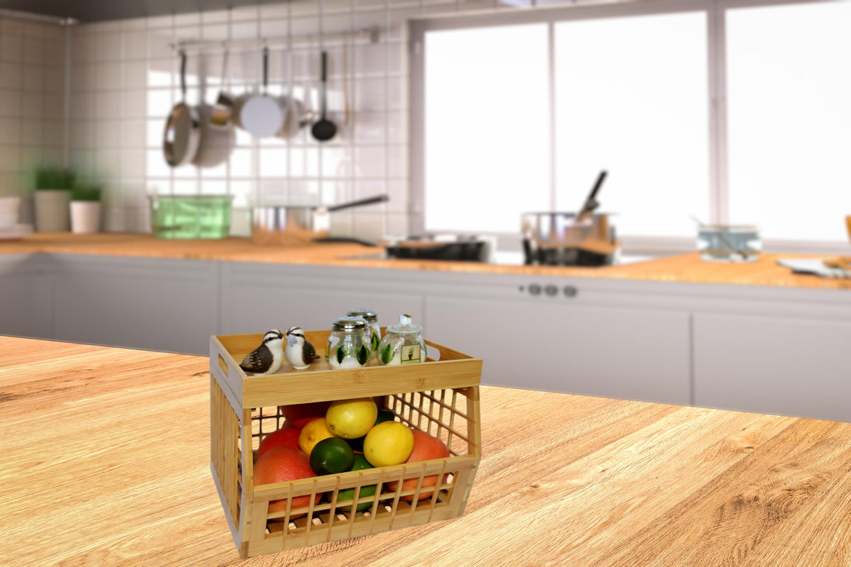 Bamboo Stackable Medium Storage Bins with Serving Tray Lid C418