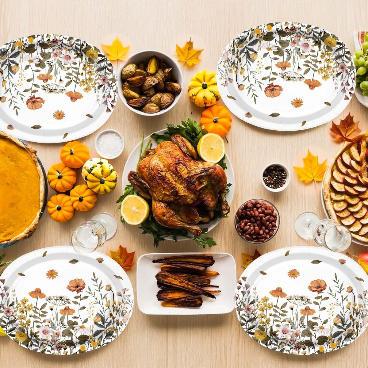 50Pcs Fall Oval Paper Plates 10" x 12" Heavy Duty Disposable Platters E884857