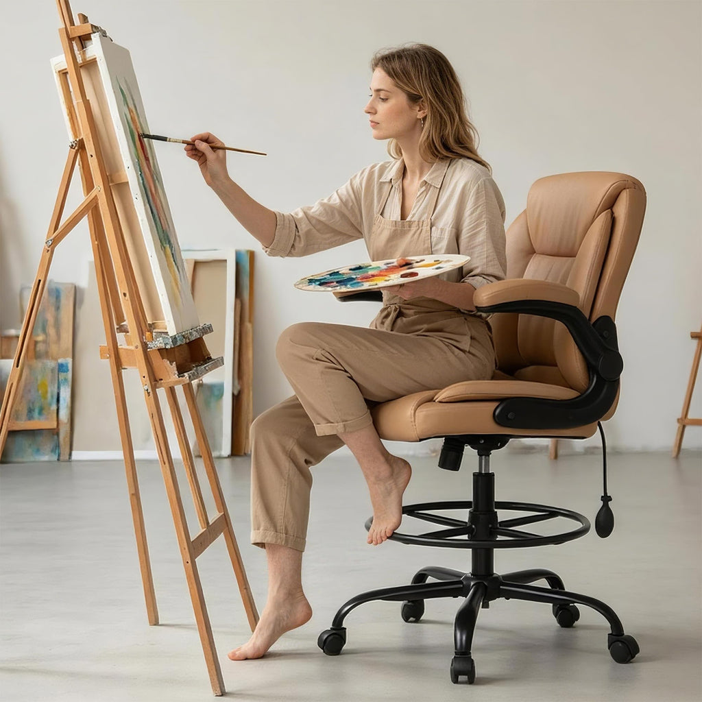 Brown PU Leather Drafting Chair Q97043
