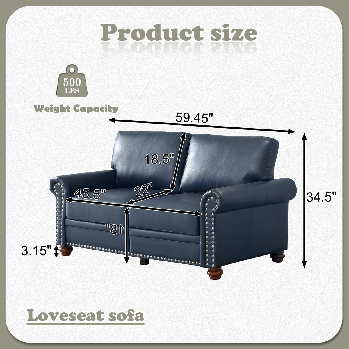 Navy Blue PU Leather Storage Loveseat Sofa P1310