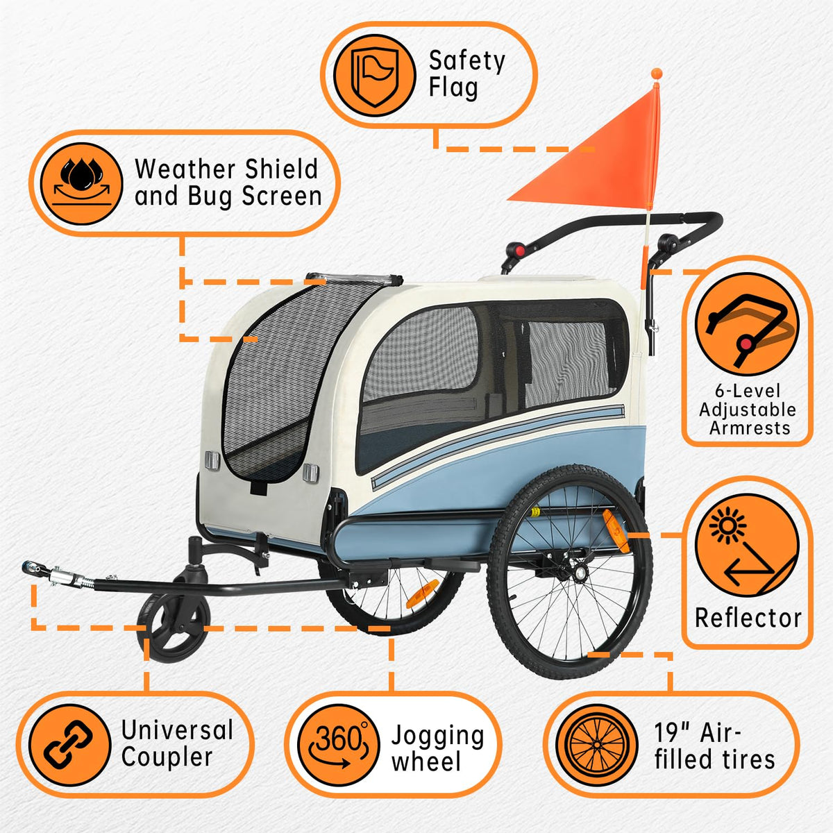 Dog Bike Trailer, 2-in-1 Pet Stroller Cart Bicycle Carrier, Folding with Quick Release Wheels K485112