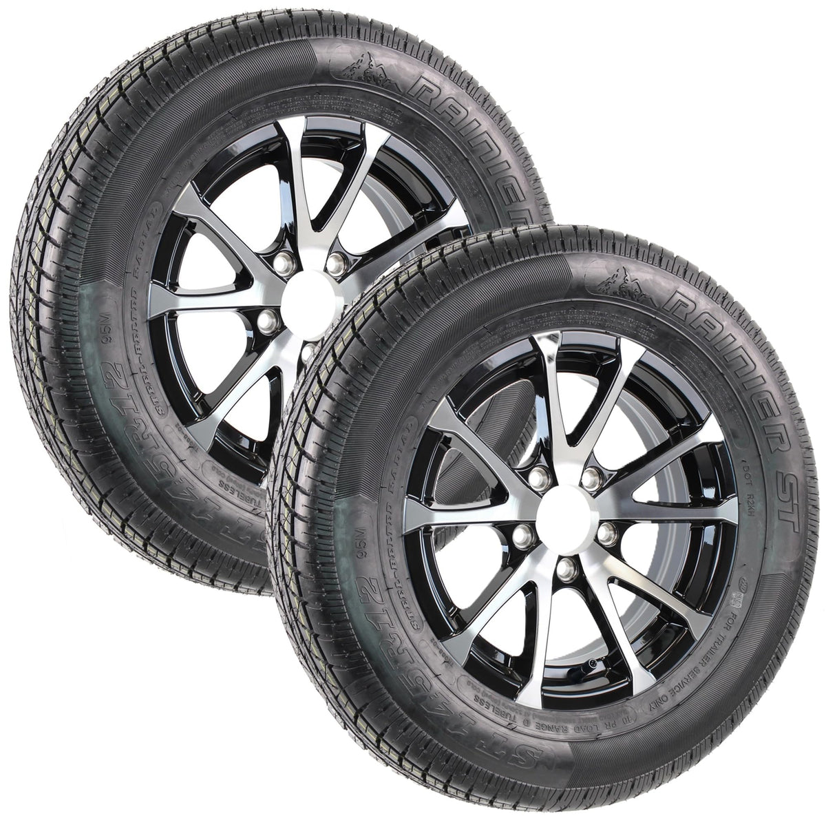 2-Pack Radial Trailer Tire Rim Assembly 145/R12 Black 5 Lug K40279