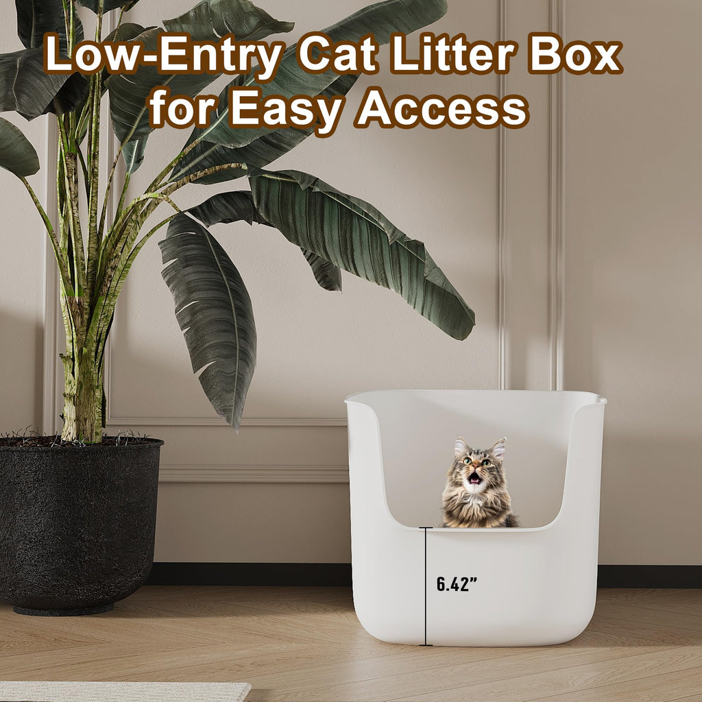 Extra Large High Sided Low Entry Open-Top Cat Litter Box White Q2994