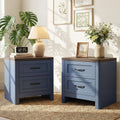 Blue Set of 2 2 Drawer Nightstand O702