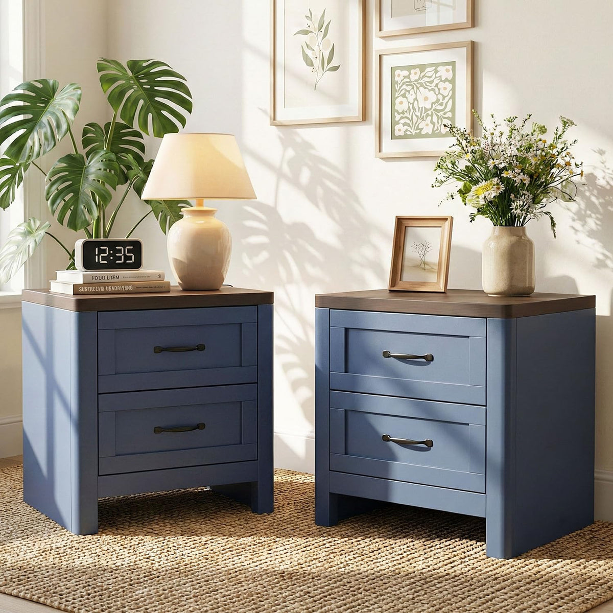 Blue Set of 2 2 Drawer Nightstand O702