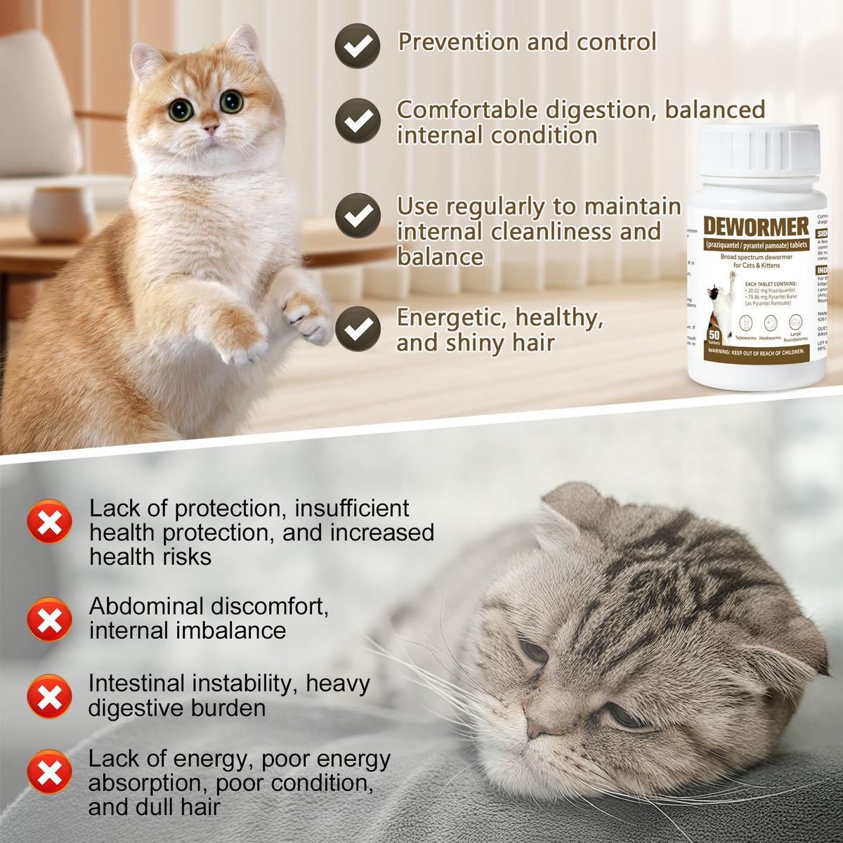 Broad-Spectrum Dewormer for Cats & Kittens, 50 Tablets X510