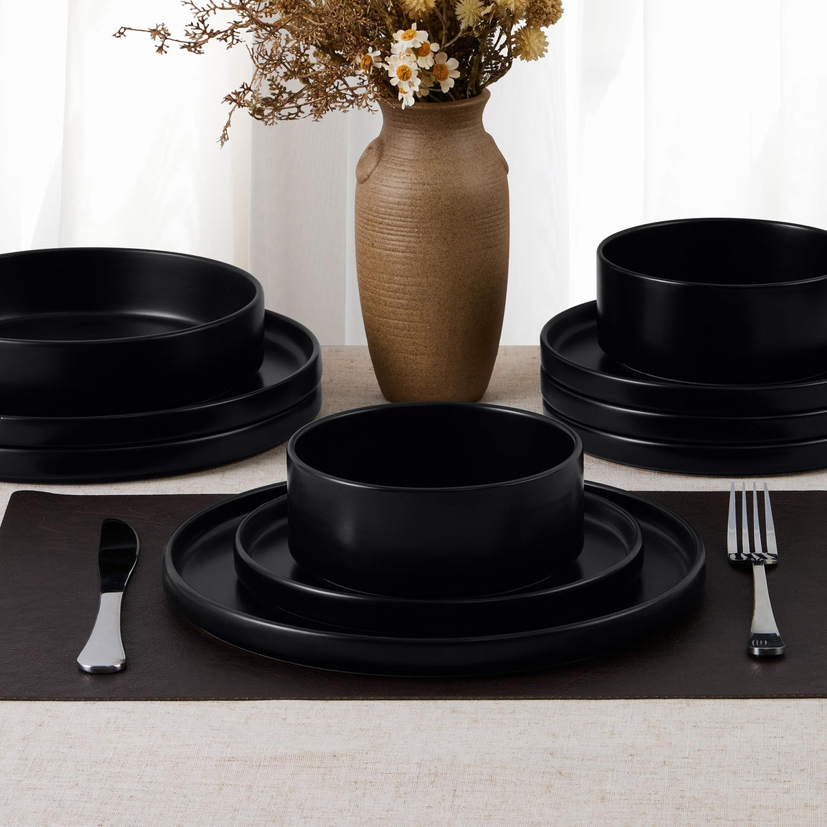 Black 24-Piece Stoneware Dinnerware Set for 8 C797384
