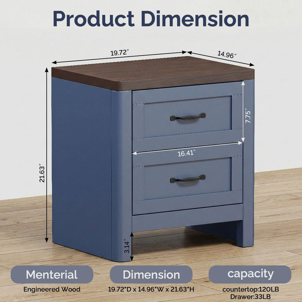 Blue Set of 2 2 Drawer Nightstand O702