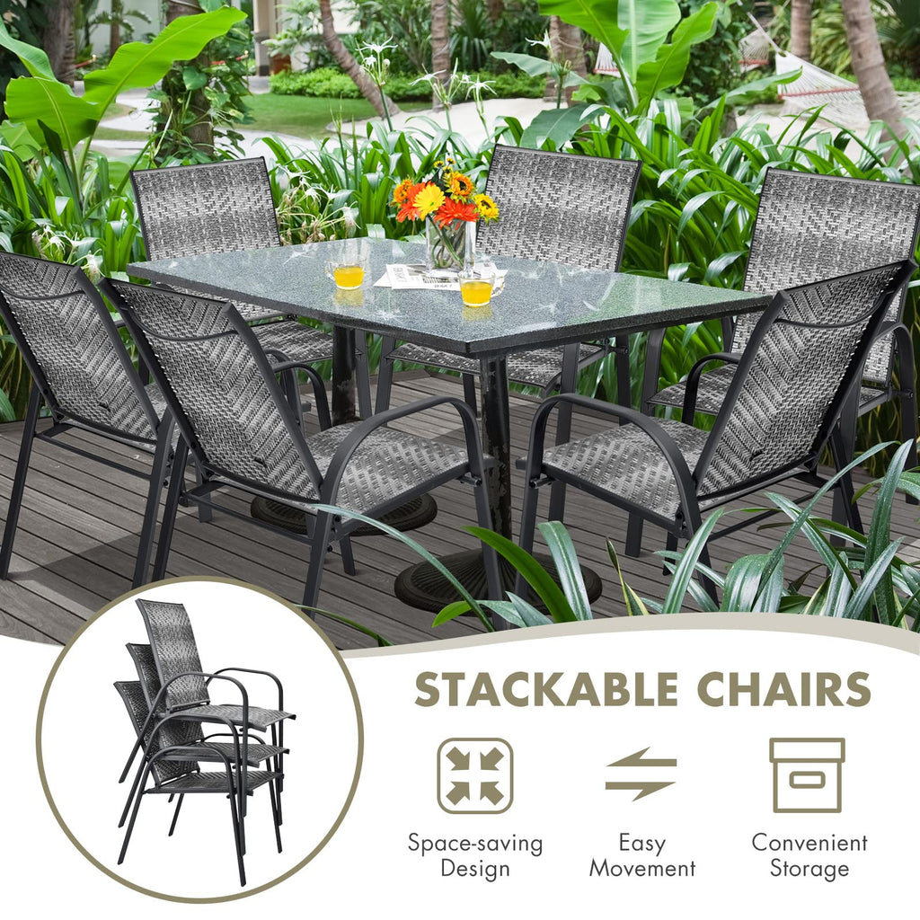 Stackable PE Wicker Patio Arm Chairs Set of 6 R92291