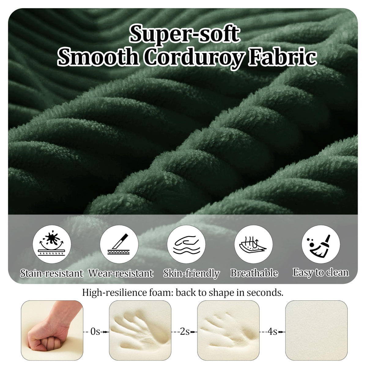 Green Corduroy Convertible Sofa Bed with 2 Pillows I64167