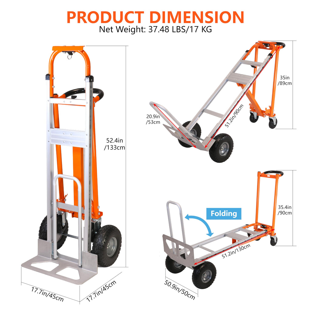 Aluminum 3 in 1 Folding Hand Truck 1000 LBS Capacity C154