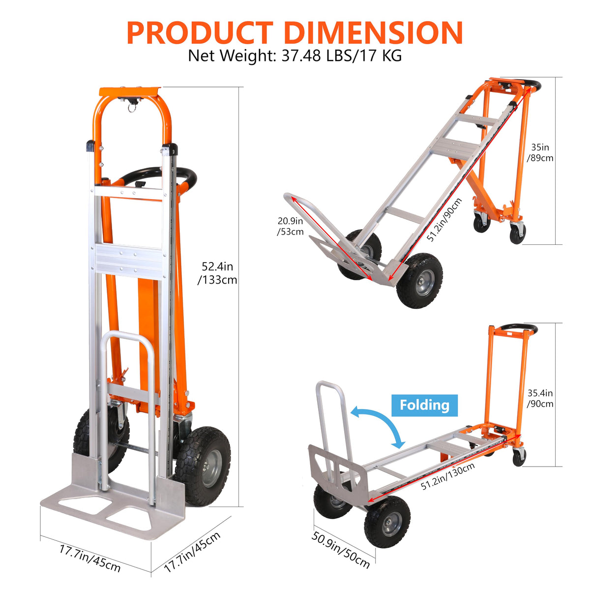 Aluminum 3 in 1 Folding Hand Truck 1000 LBS Capacity C154