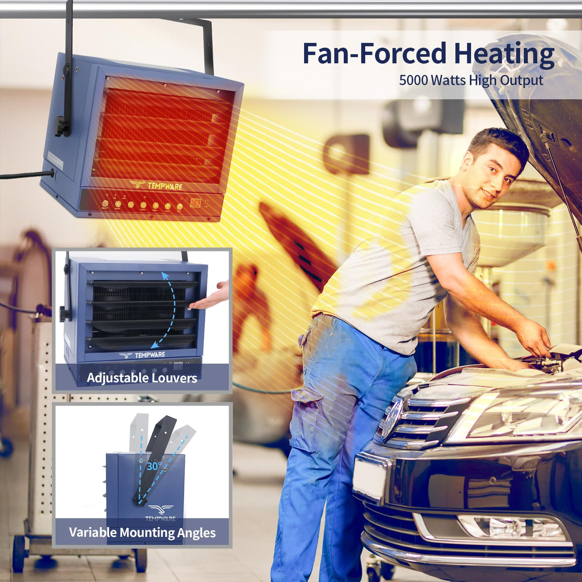 20 Inch High Velocity Floor Fan and 5000W Electric Garage Heater L3014